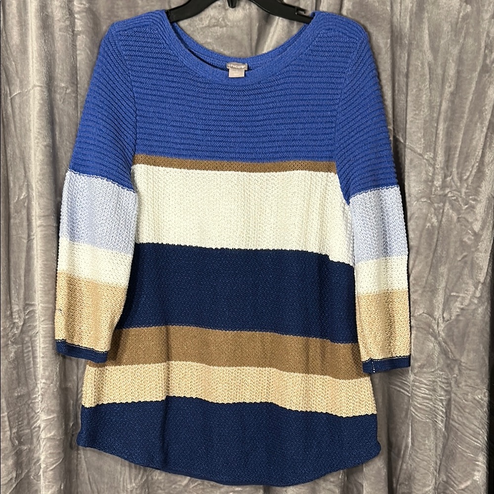 Blue and Beige Striped Women's Sweater